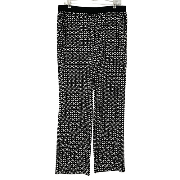 NY Collection Sz L Wide Leg Pants 30"ins Pull-On Stretch Jersey Knit B&W New - Picture 1 of 6